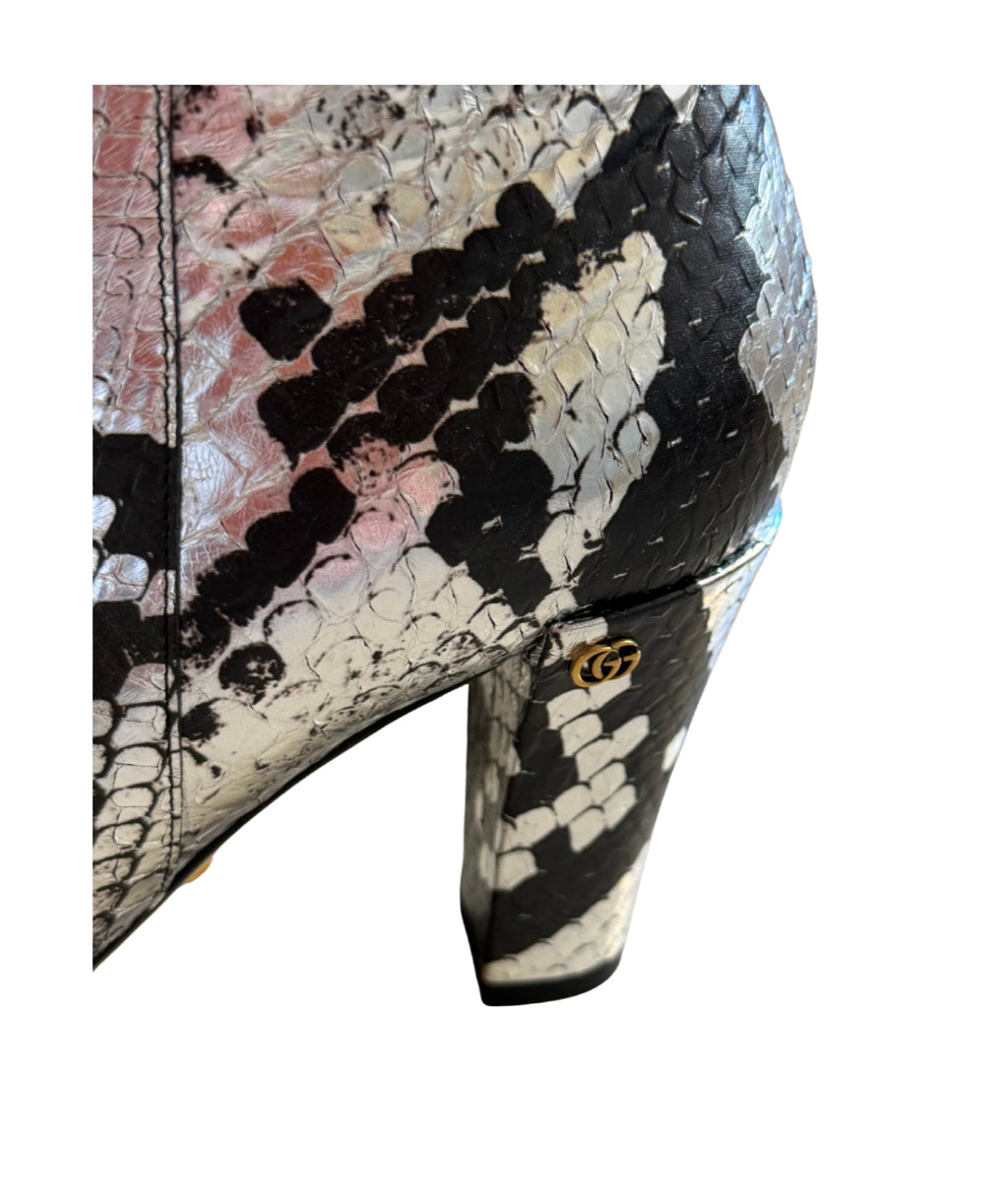 Gucci python-effect knee-high boots, black and silver, view 3